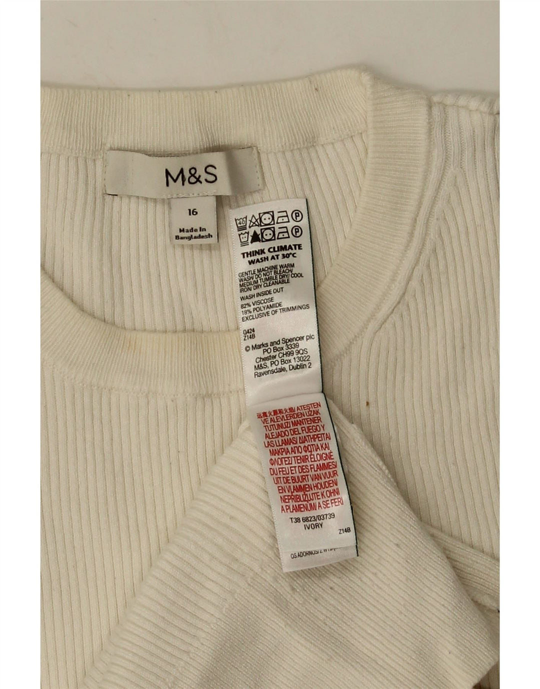 Marks & Spencer Damski top z długim rękawem UK 16, duży, biały, wiskoza