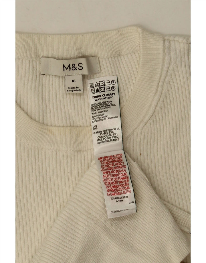 Marks & Spencer Damski top z długim rękawem UK 16, duży, biały, wiskoza
