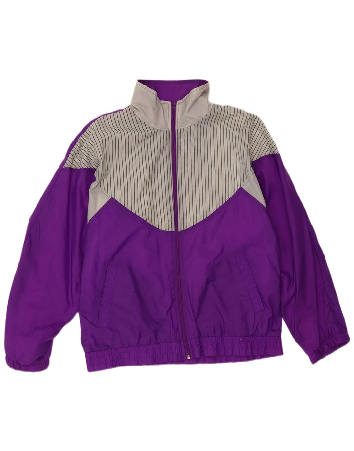 Vintage damski pełny dres EU 42, duży, fioletowy poliamid w paski