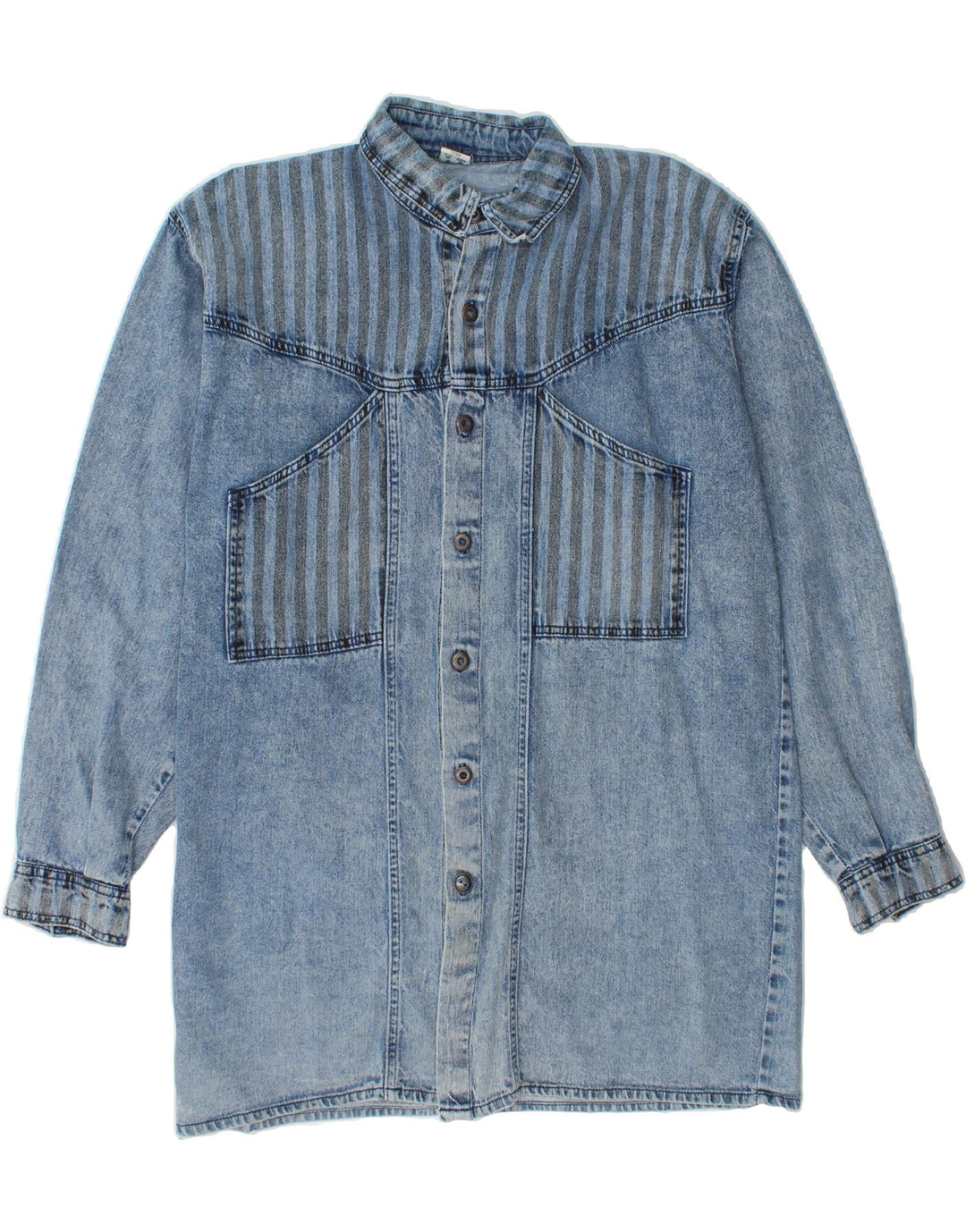 VINTAGE Mens Denim Shirt Size 39/40 Medium Blue Striped Cotton Vintage Vintage and Second-Hand Vintage from Messina Hembry 