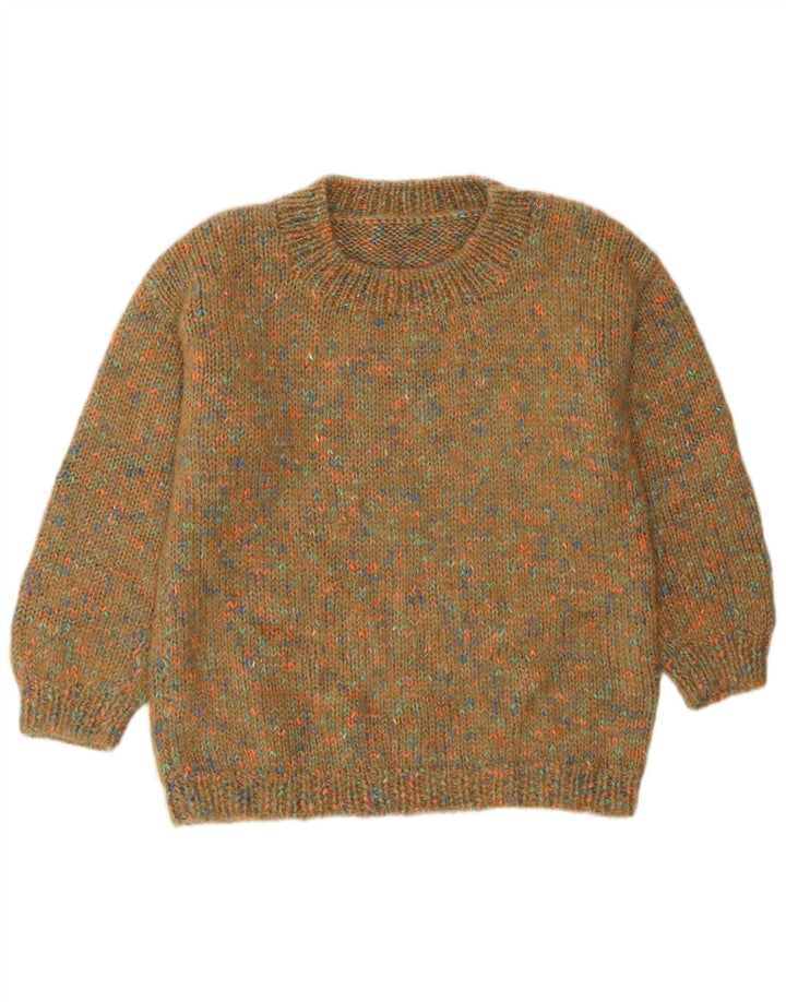 Sweter damski w stylu vintage z okrągłym dekoltem UK 12, średni, zielony, nakrapiany