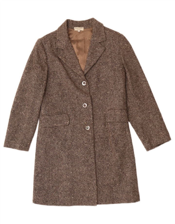 Płaszcz damski w stylu vintage UK 10, mały, beżowy, wełniany