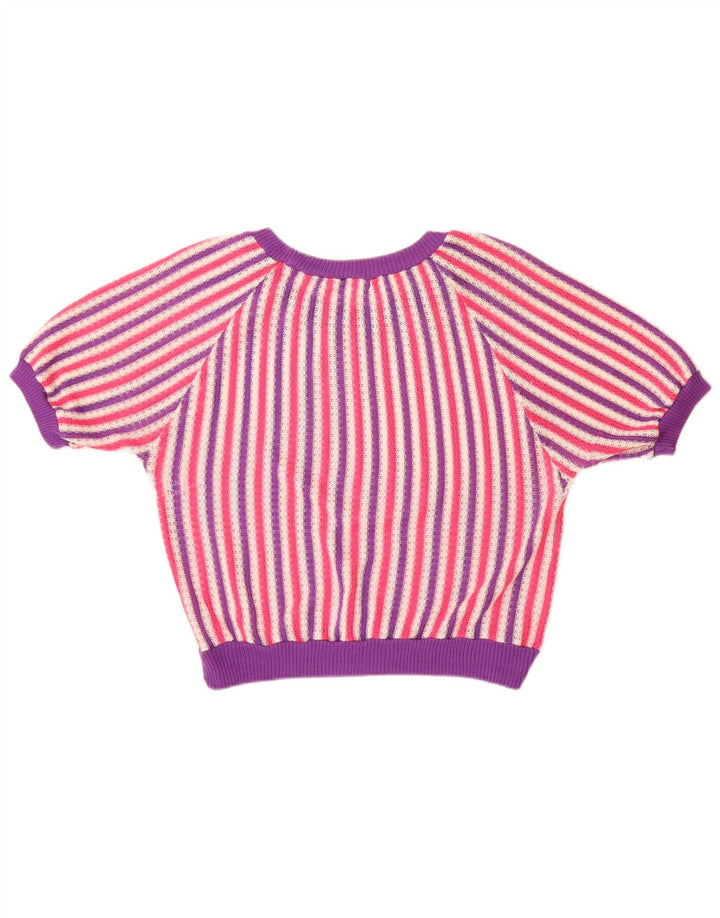 Sweter damski VINTAGE z dekoltem w łódkę UK 14, duże, wielokolorowe paski