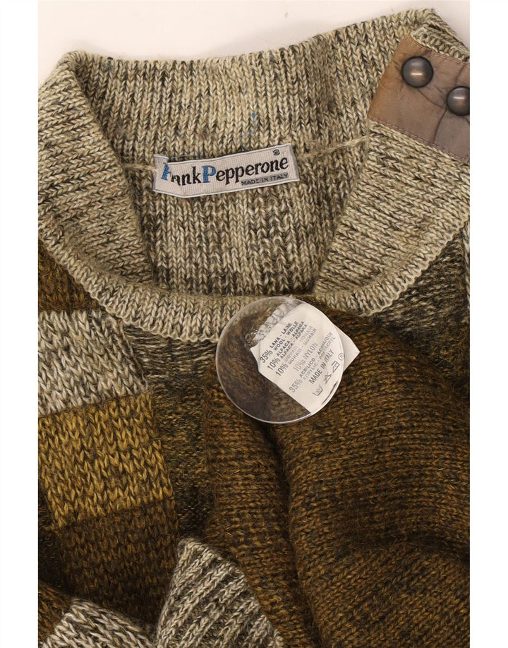Męski sweter z golfem Frank Pepperone XL, wełniany w paski khaki