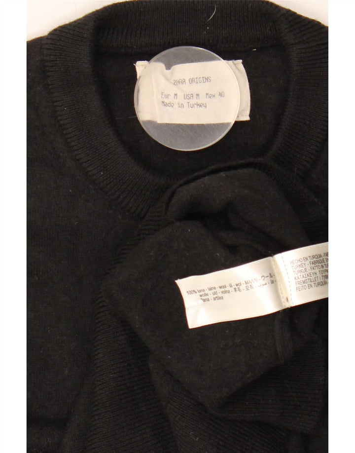 Męski sweter z okrągłym dekoltem Zara, średnia czarna wełna