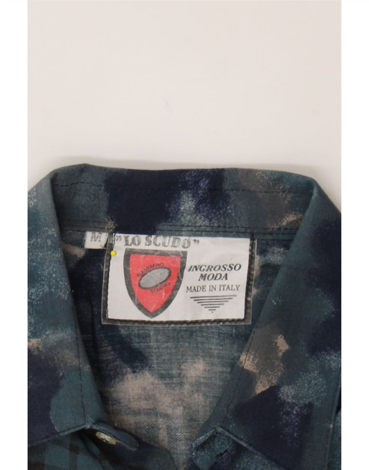 VINTAGE Mens Abstract Pattern Short Sleeve Shirt Medium Blue Viscose Vintage Vintage and Second-Hand Vintage from Messina Hembry 