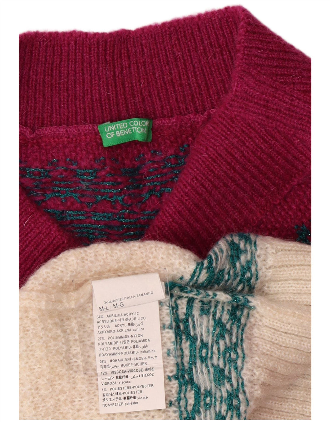 Damski sweter z golfem Benetton UK 14, średni burgund, akryl