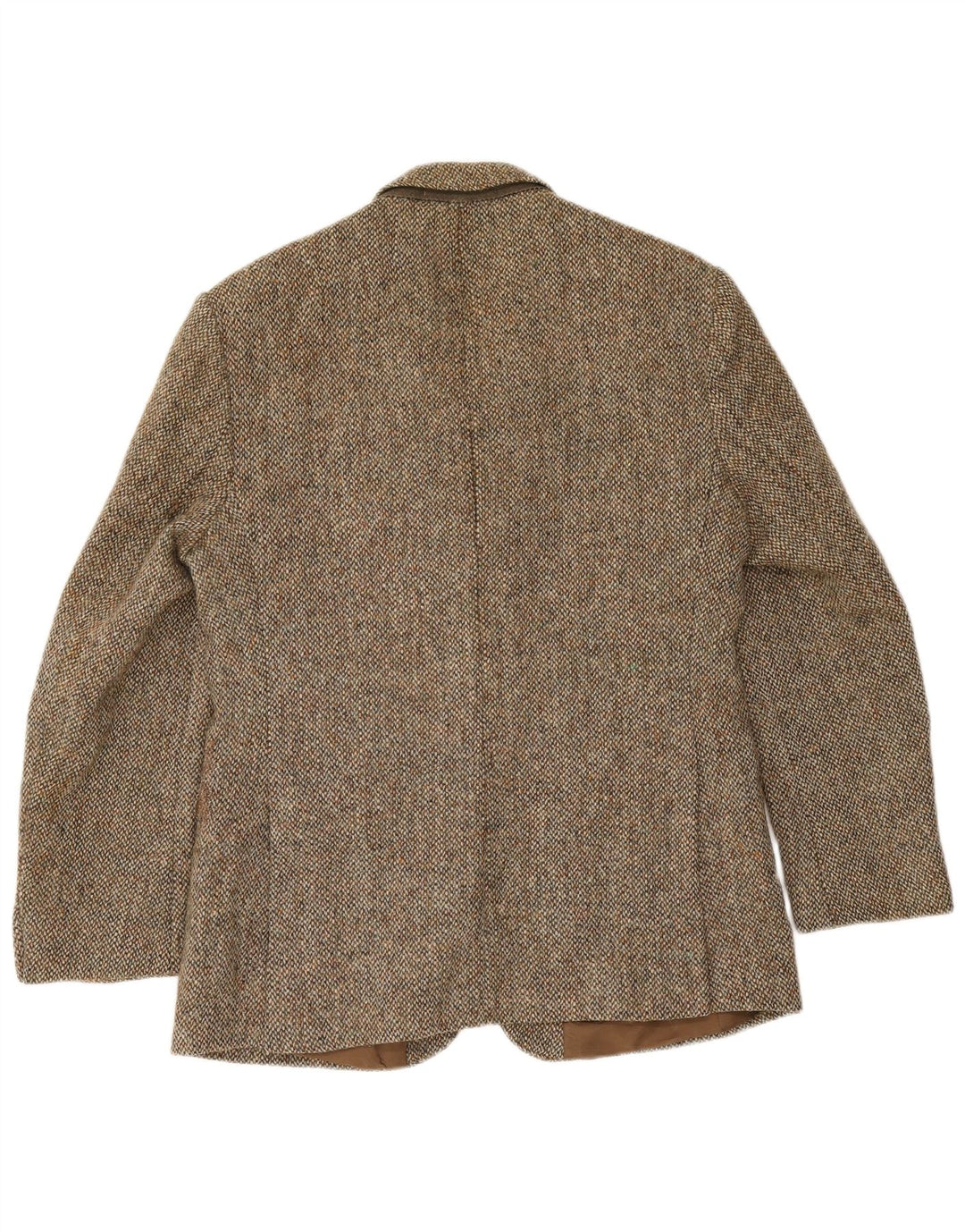 Męska marynarka zapinana na 2 guziki Harris Tweed UK 40 Duża brązowa wełna w jodełkę