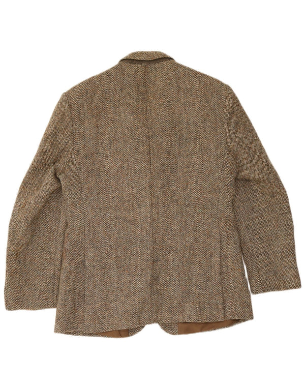 Męska marynarka zapinana na 2 guziki Harris Tweed UK 40 Duża brązowa wełna w jodełkę