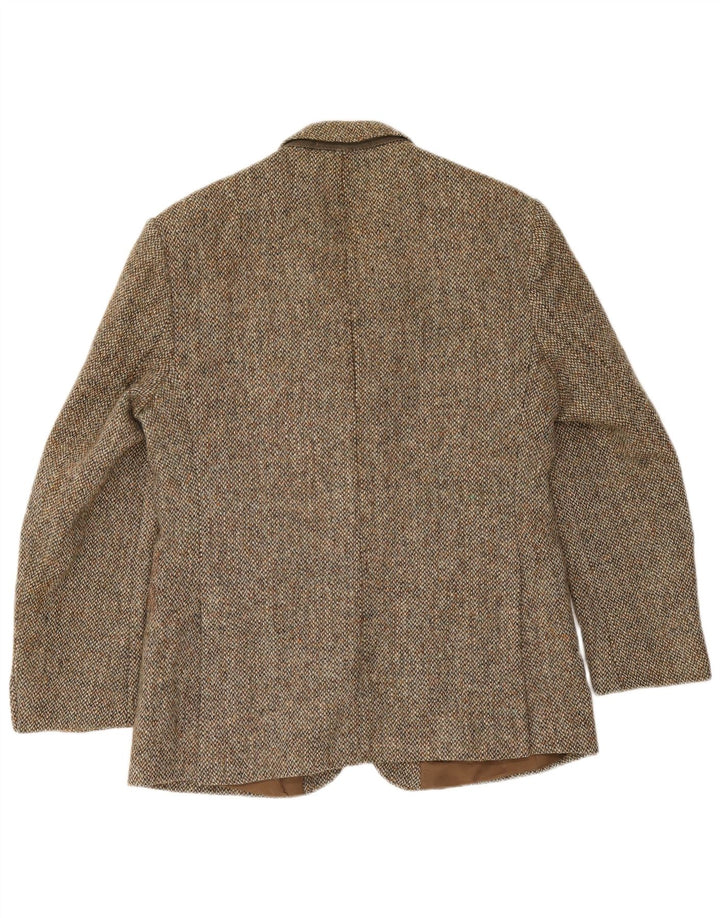 Męska marynarka zapinana na 2 guziki Harris Tweed UK 40 Duża brązowa wełna w jodełkę