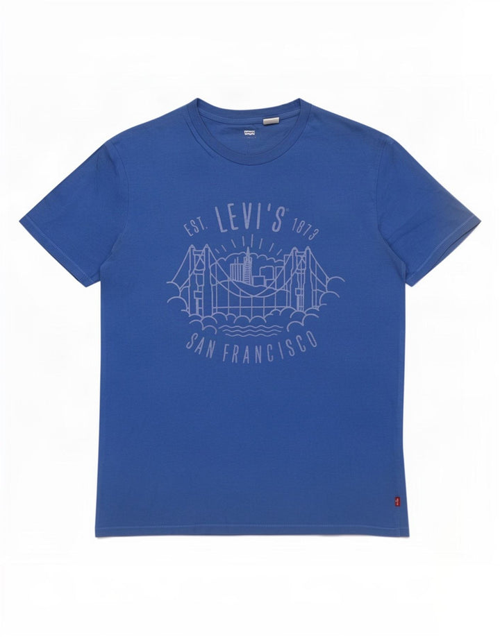 Męska koszulka z grafiką Levi's, średnia niebieska bawełna