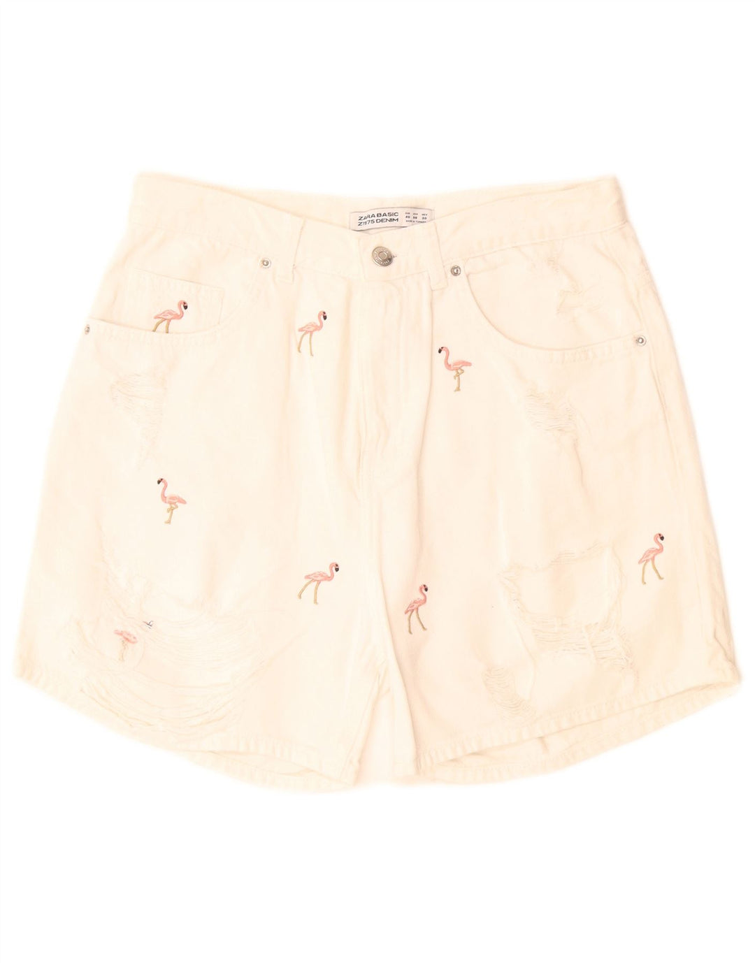 Damskie spodenki jeansowe Zara z abstrakcyjnym wzorem EU 40 Medium W28 Off White