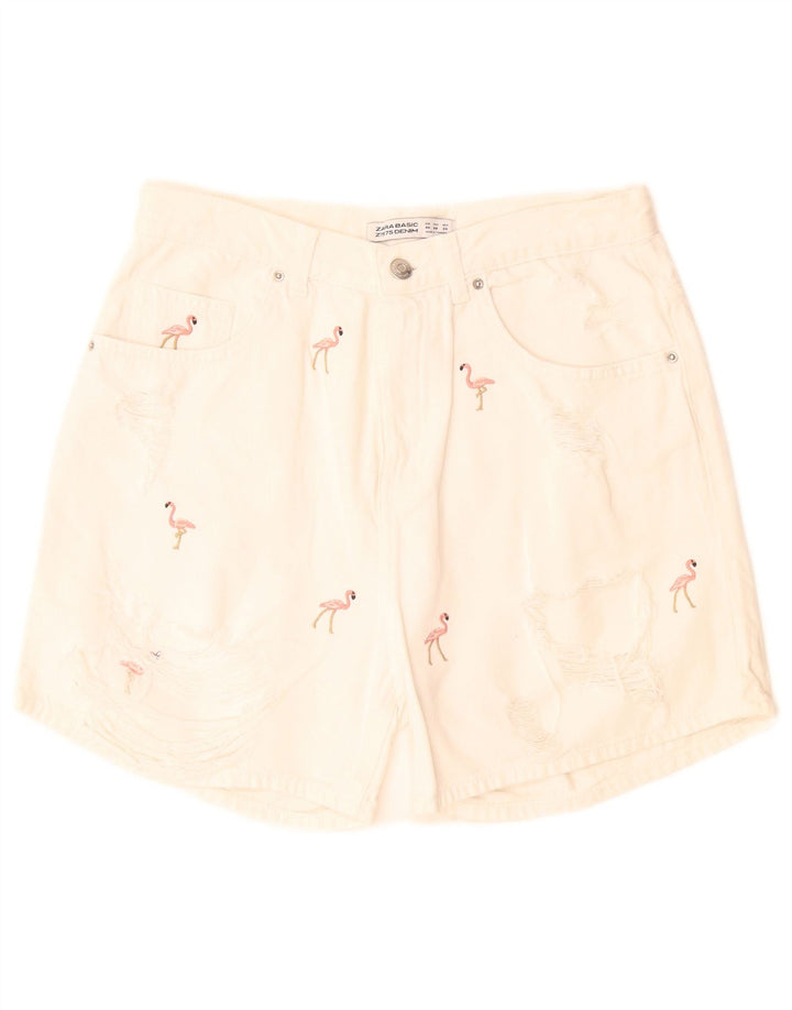 Damskie spodenki jeansowe Zara z abstrakcyjnym wzorem EU 40 Medium W28 Off White