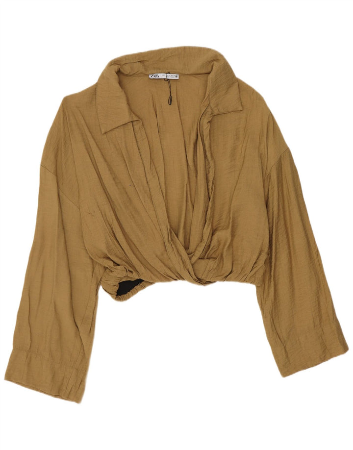 Bluzka damska Zara Crop Top UK 16 Large Khaki Wiskoza