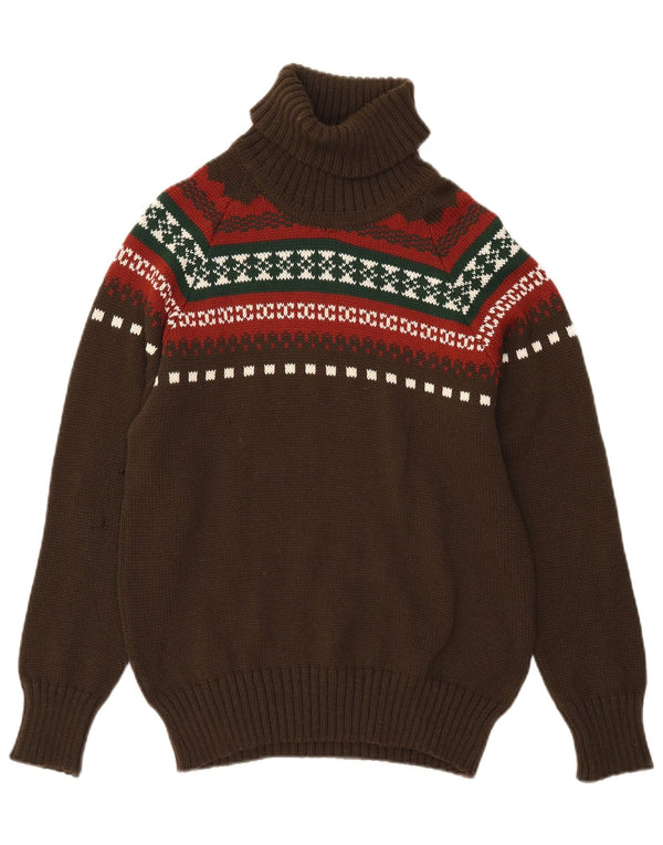Męski sweter z wywijanym dekoltem w stylu VINTAGE, mały khaki Fair Isle