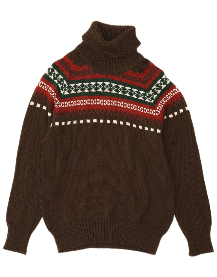 Męski sweter z wywijanym dekoltem w stylu VINTAGE, mały khaki Fair Isle