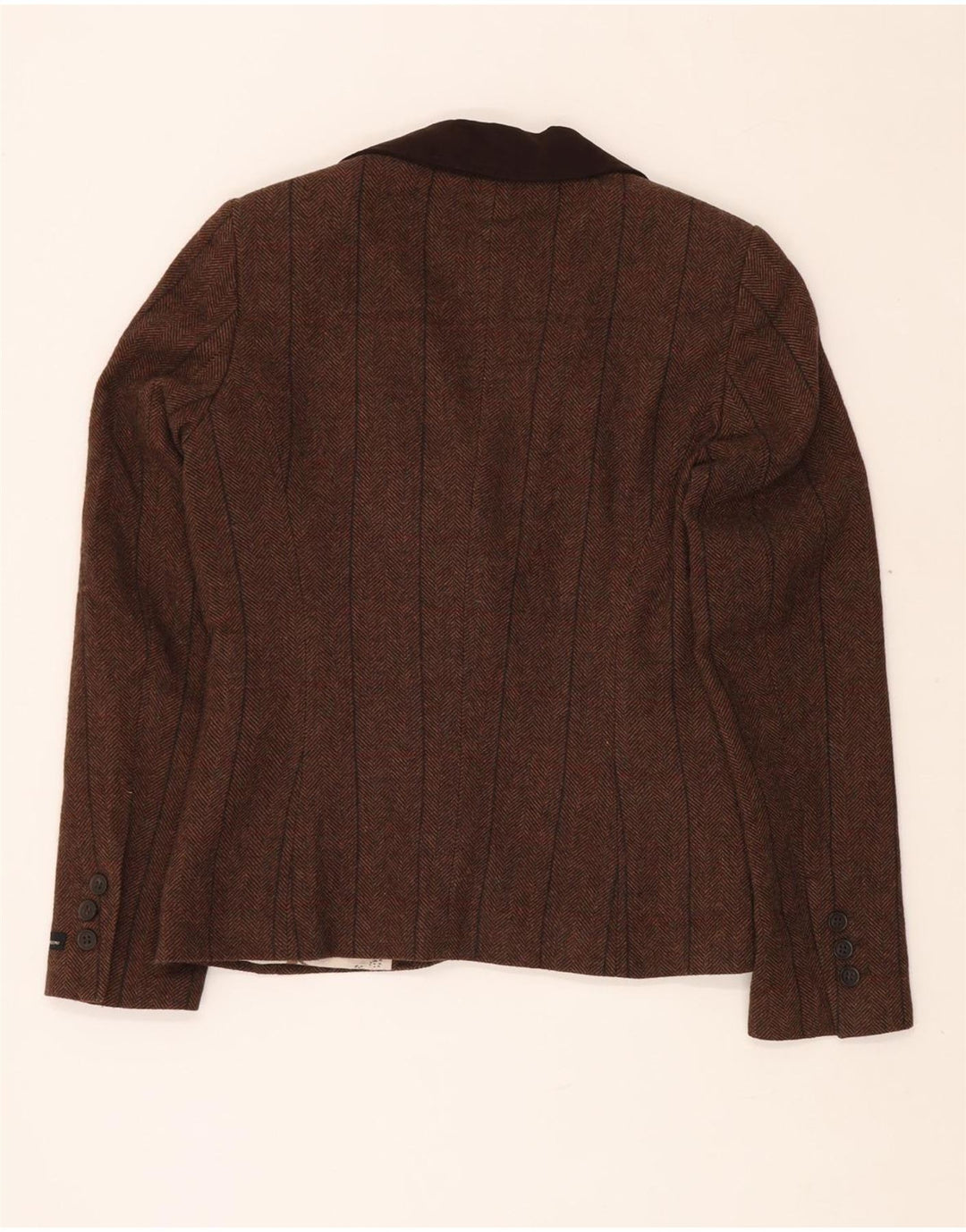 Damska marynarka zapinana na 1 guzik BARBOUR UK 10 Mała brązowa wełna w jodełkę