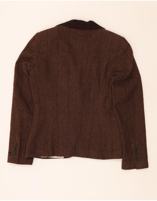 Damska marynarka zapinana na 1 guzik BARBOUR UK 10 Mała brązowa wełna w jodełkę