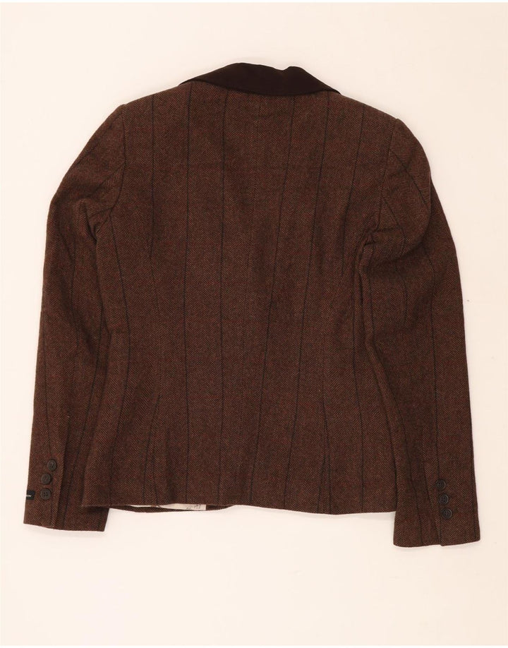Damska marynarka zapinana na 1 guzik BARBOUR UK 10 Mała brązowa wełna w jodełkę
