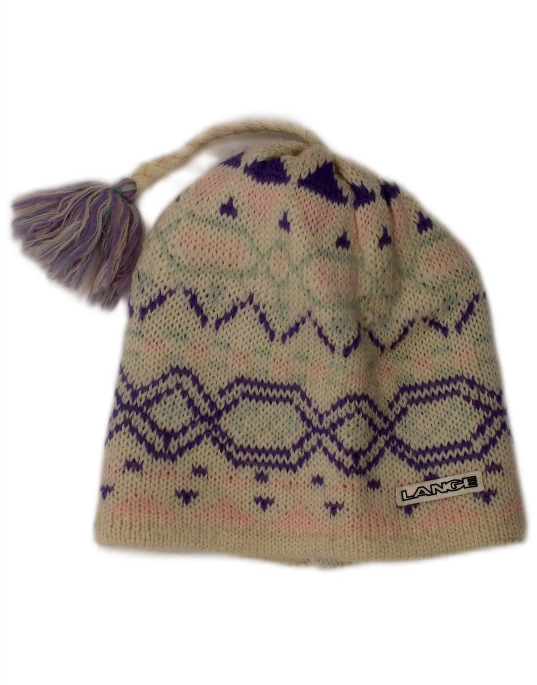 Vintage damska czapka beanie w jednym rozmiarze w kolorze złamanej bieli Fair Isle Wool