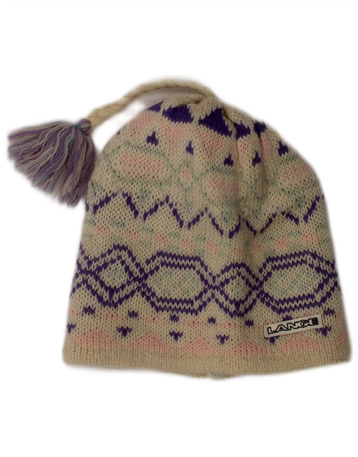 Vintage damska czapka beanie w jednym rozmiarze w kolorze złamanej bieli Fair Isle Wool