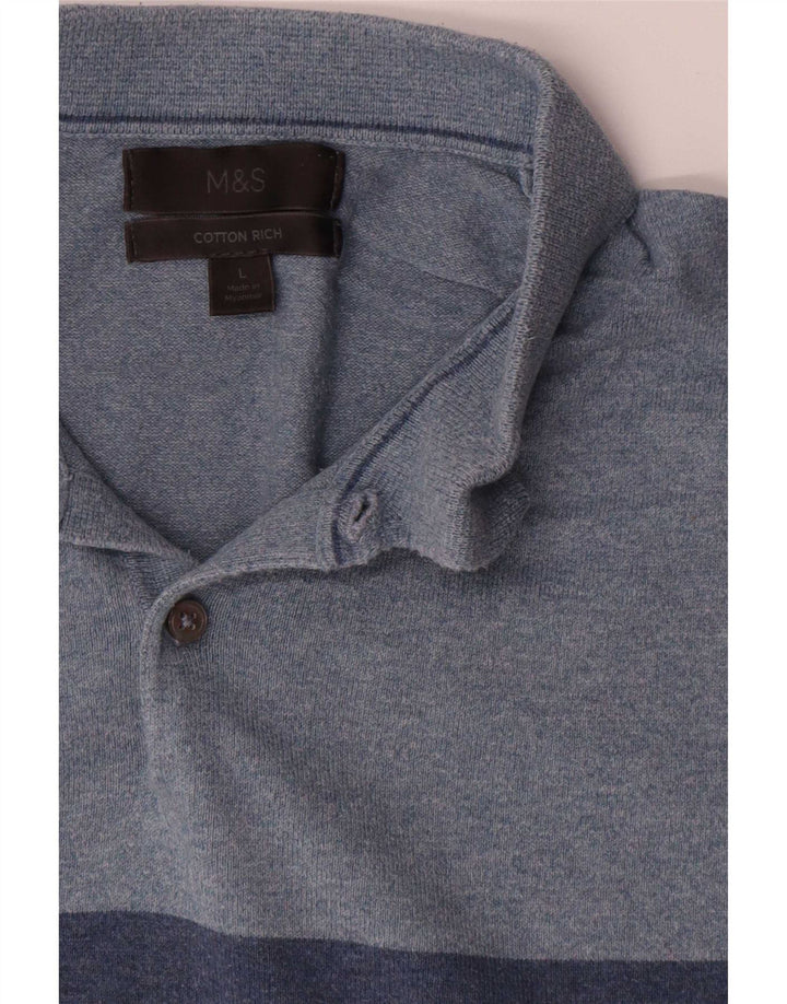 Marks & Spencer Męski sweter polo z kołnierzem, duży, niebieski, z blokami kolorów