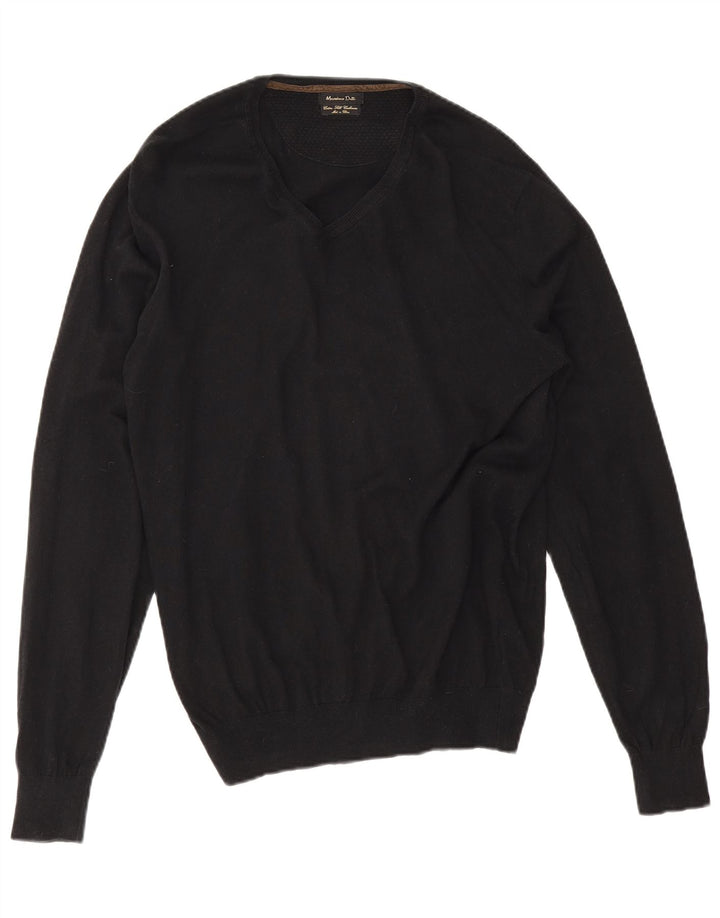 Męski sweter Massimo Dutti z dekoltem w kształcie litery V, XL, czarny, bawełniany