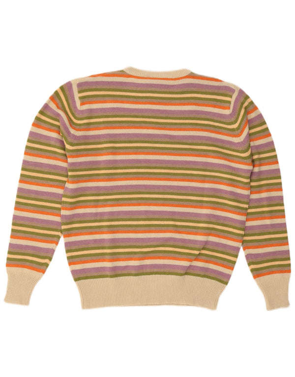 Vintage męski sweter z wycięciem pod szyją, duży, wielokolorowy akryl w paski