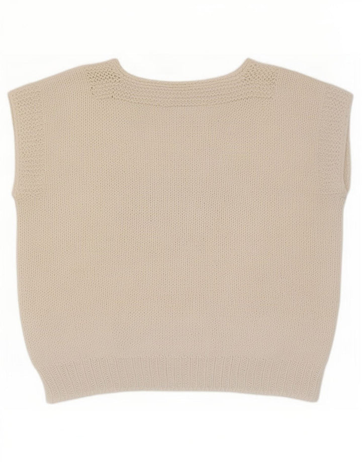 Vintage damski podkoszulek bez rękawów z krótkim rękawem UK 12 Medium Off White