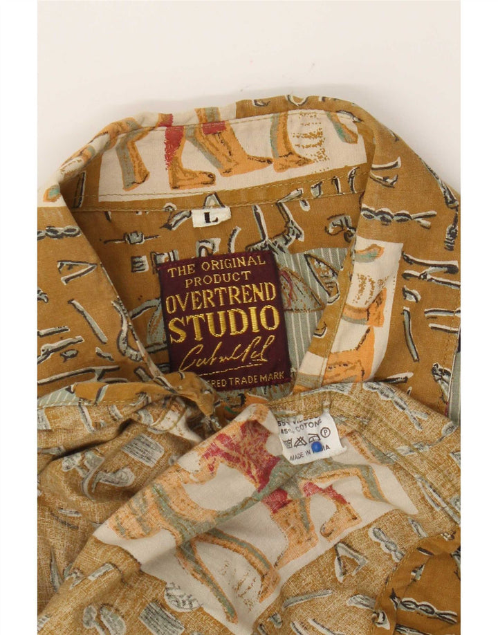 Męska koszula z krótkim rękawem w stylu vintage, duża, patchworkowa wiskoza w kolorze khaki