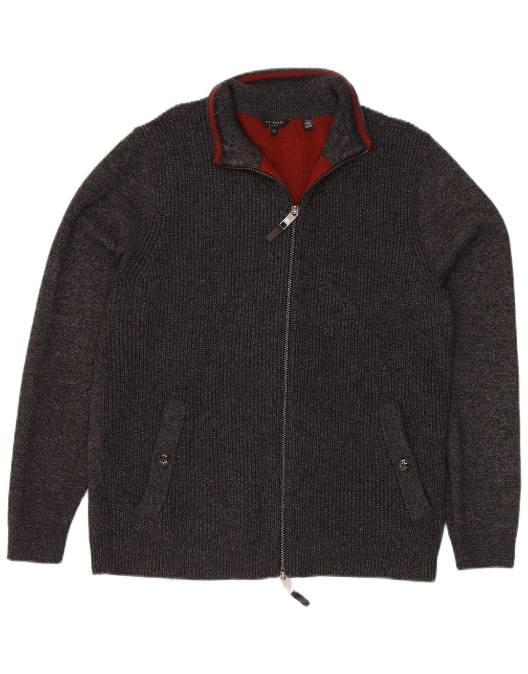 TED BAKER Męski sweter rozpinany, rozmiar 4, duży, szary, poliester