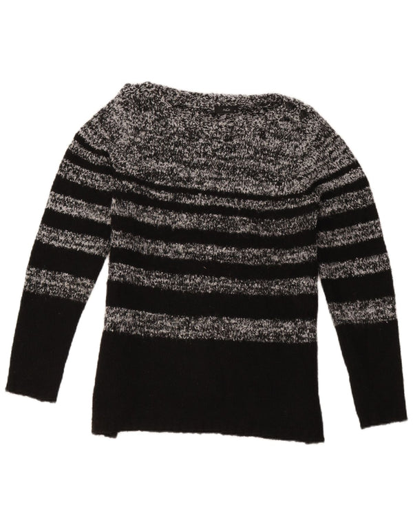 Damski sweter M&Co z dekoltem w łódkę UK 12, średni czarny akryl w paski