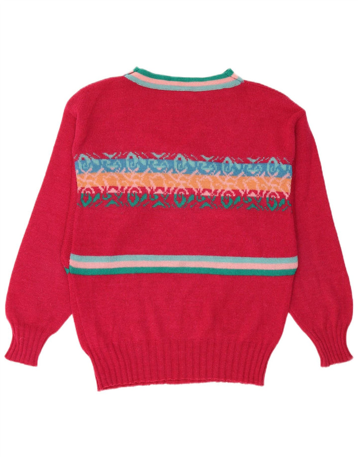 Sweter damski w stylu vintage z okrągłym dekoltem IT 46, duży, różowy, geometryczny
