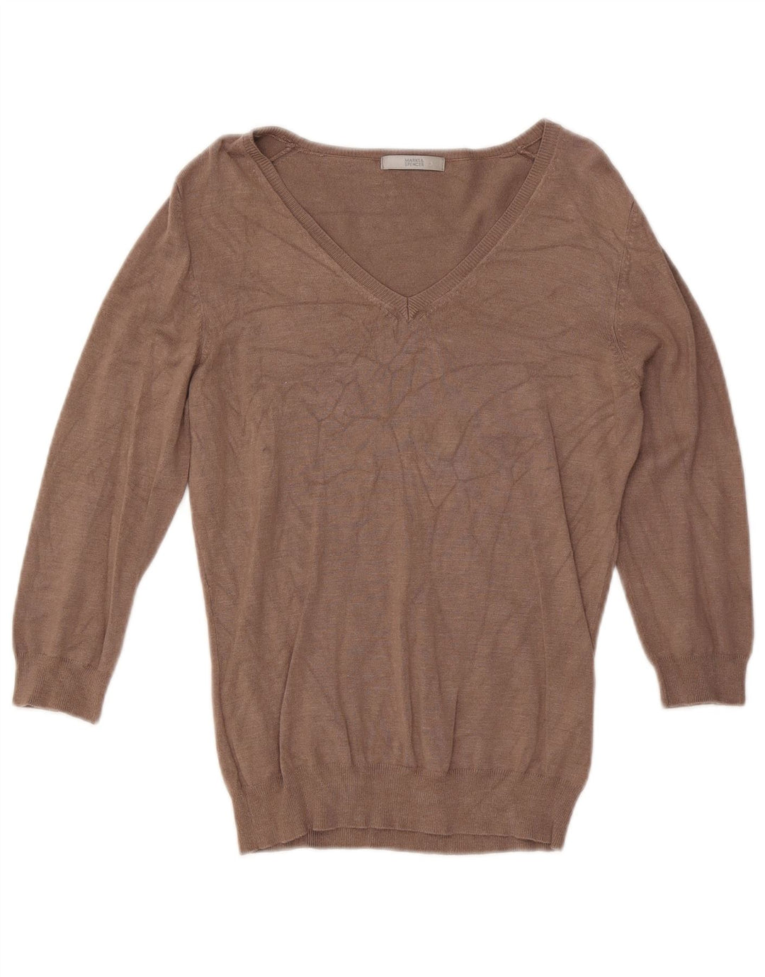 Sweter damski Marks & Spencer z dekoltem w kształcie litery V, UK 12, średniobrązowy, wiskoza