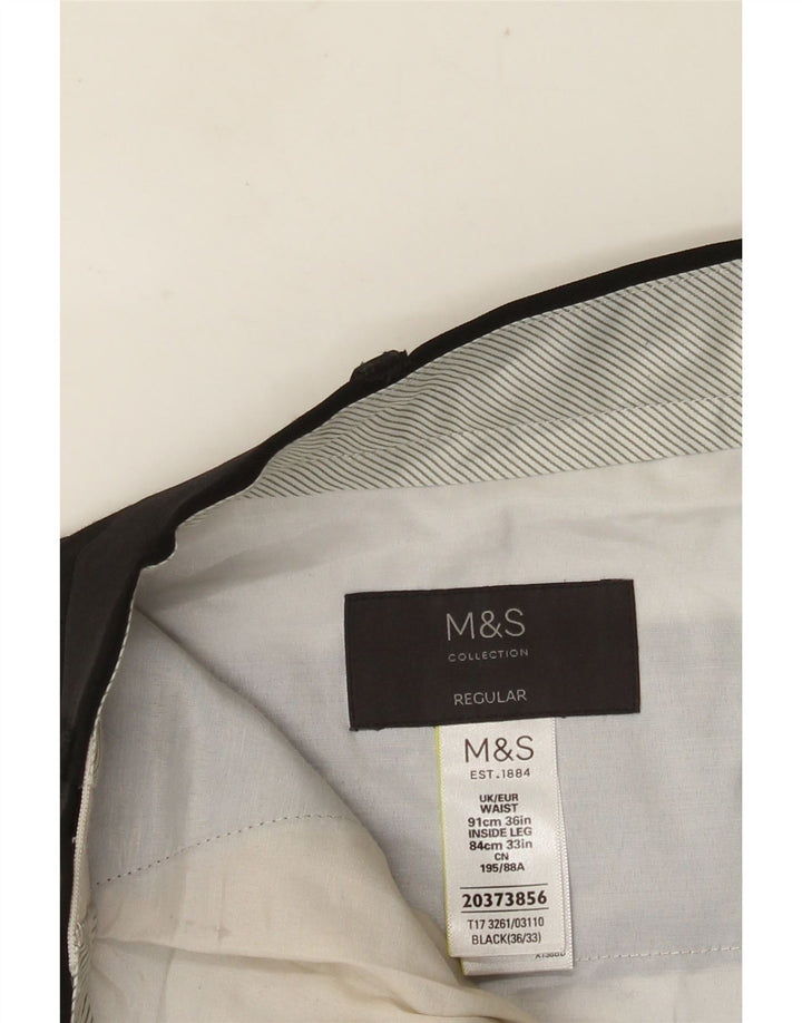 Męskie spodnie garniturowe MARKS & SPENCER o regularnym kroju W36 L33 Czarny poliester