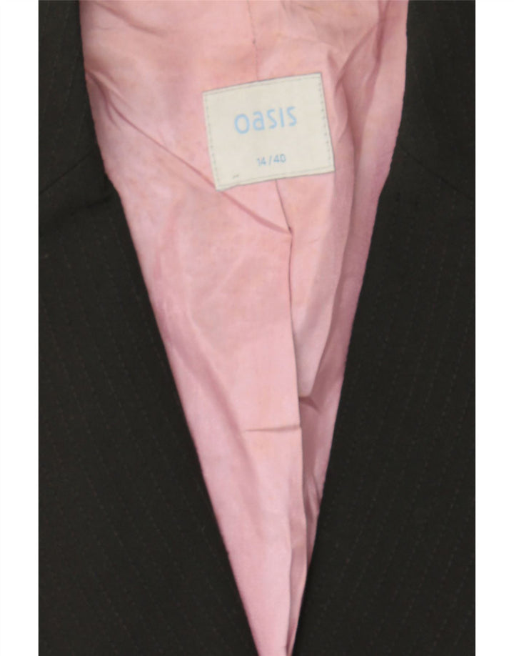 OASIS Womens 1 Button Blazer Jacket UK 14 Medium Black Pinstripe Polyester Vintage Oasis and Second-Hand Oasis from Messina Hembry 