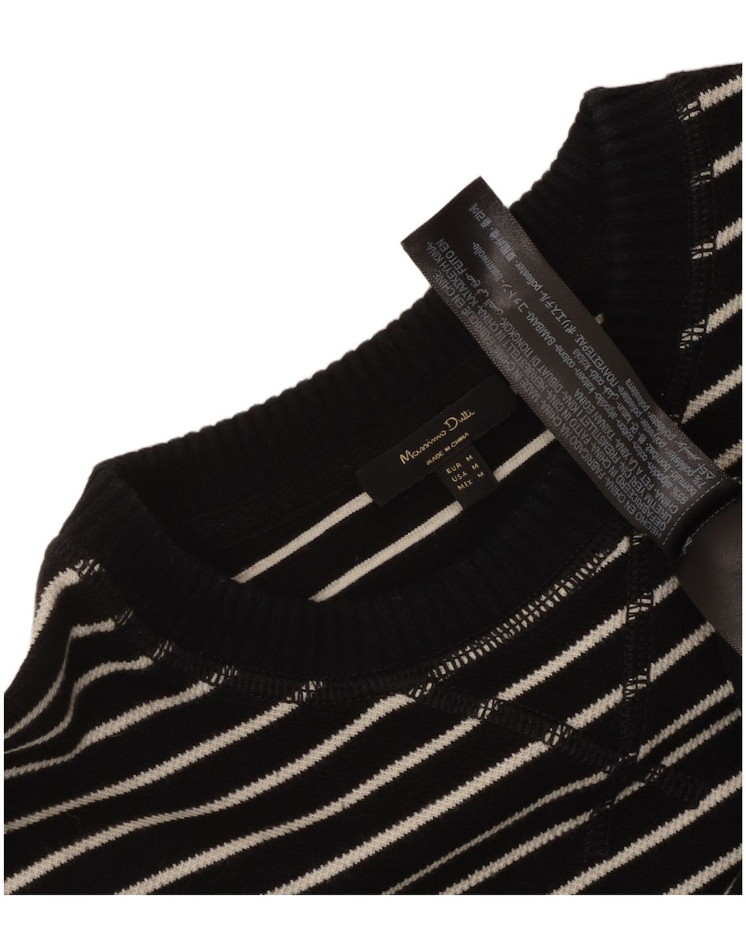 Damski top Massimo Dutti z długim rękawem, UK 14, średni, czarny, bawełniany w paski