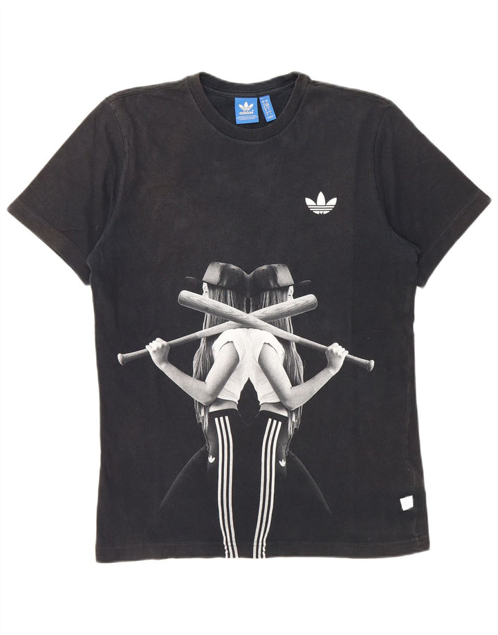 Męska koszulka z grafiką Adidas, mała, czarna, bawełniana