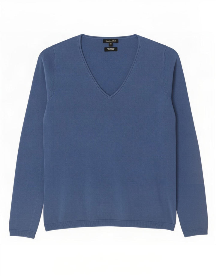 Sweter damski Massimo Dutti z dekoltem w kształcie litery V, UK 10, mały, niebieski, bawełniany