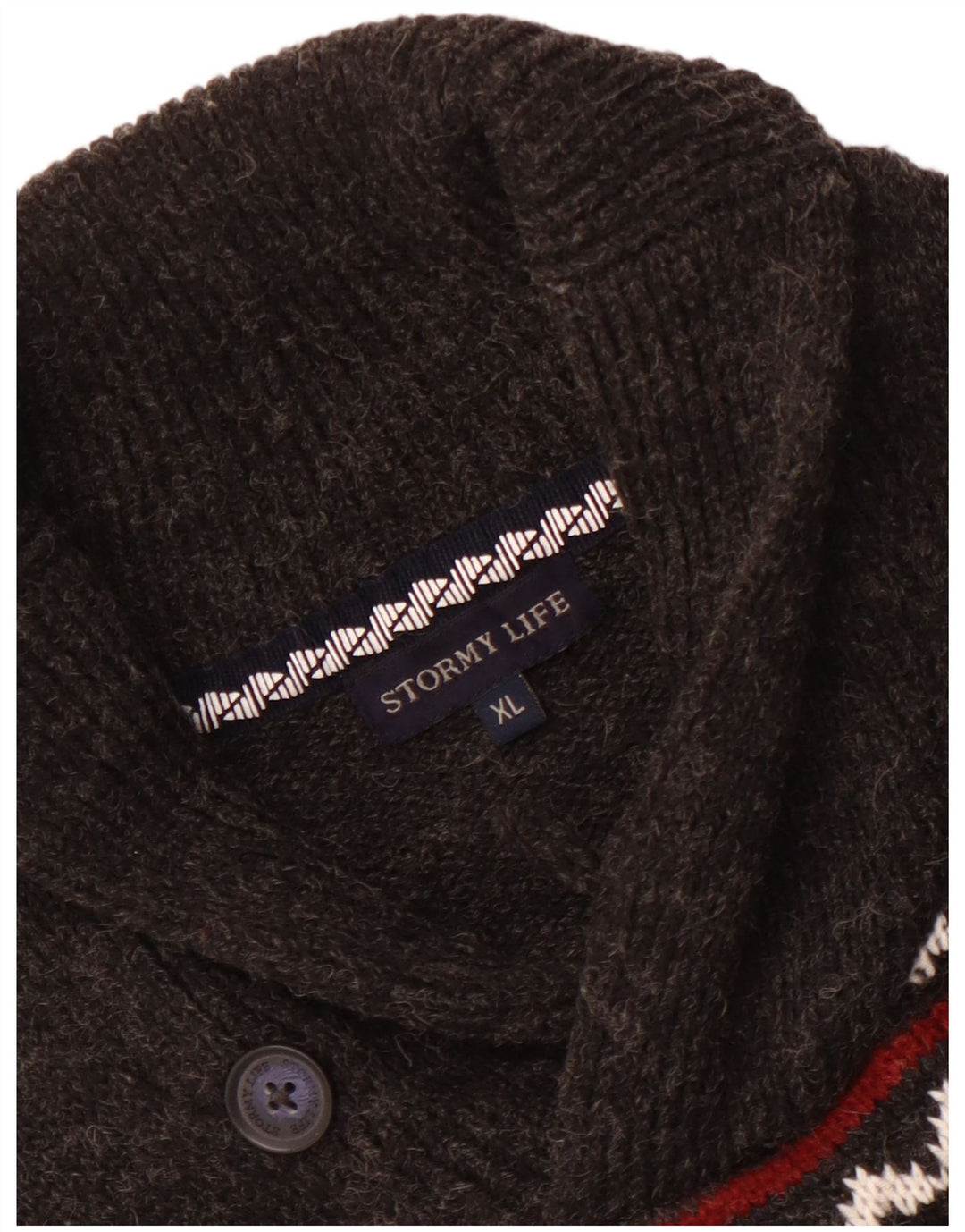Sweter męski w stylu vintage z szalowym dekoltem, średnio szary Fair Isle
