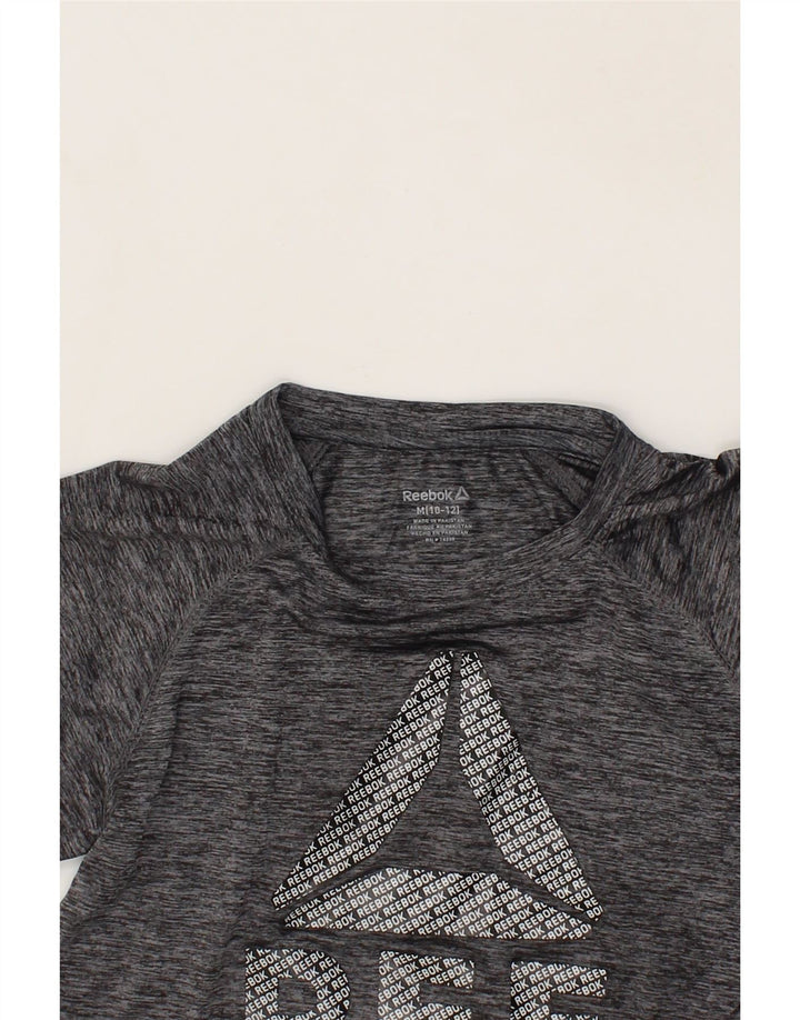 REEBOK Boys Graphic T-Shirt Top 10-11 Years Medium Grey Flecked Polyester Vintage Reebok and Second-Hand Reebok from Messina Hembry 