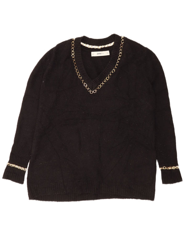 Sweter damski Zara Oversize z dekoltem w kształcie litery V, UK 10, mały, czarny, akrylowy