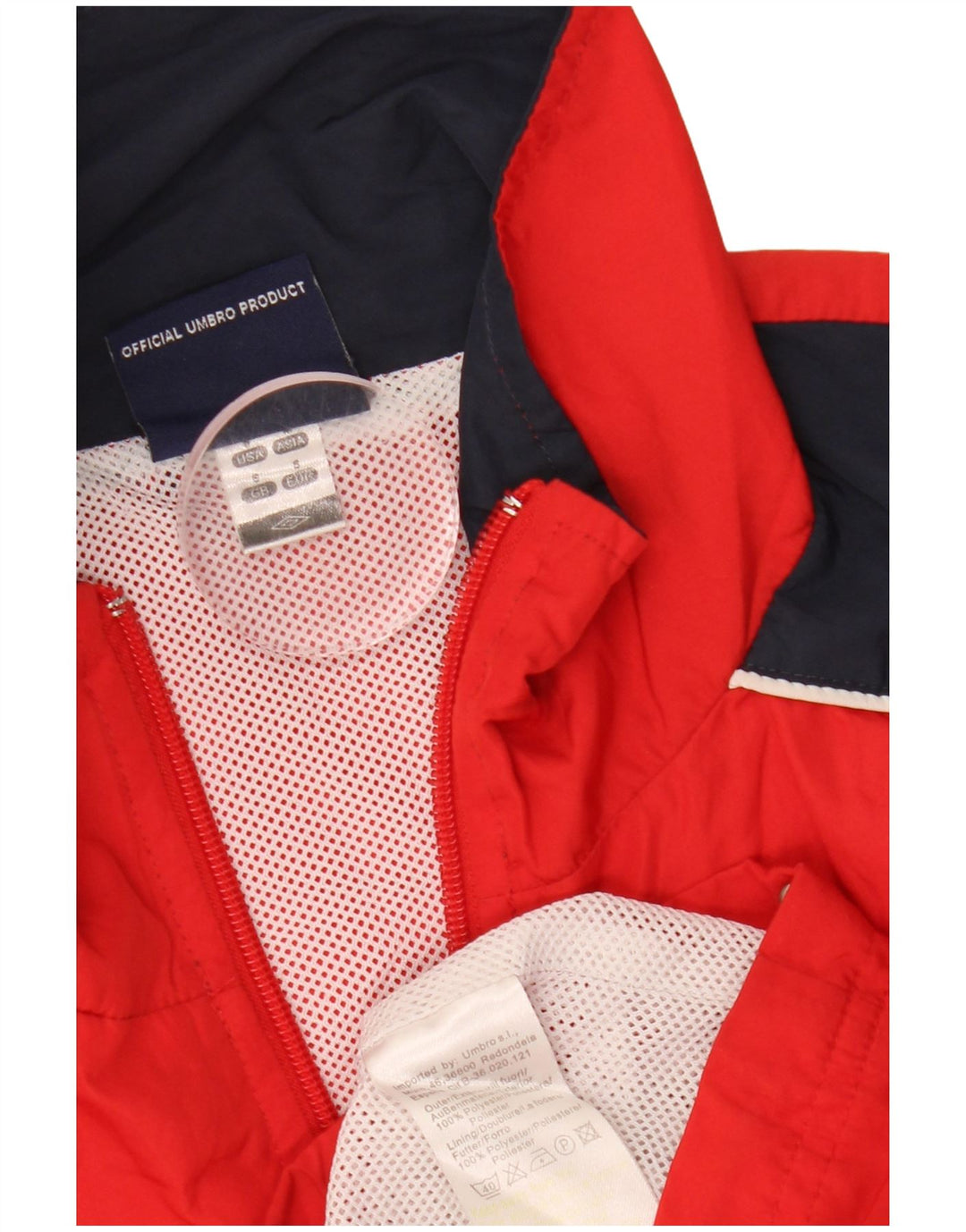Męska kurtka dresowa Umbro z grafiką, mała, czerwona, poliestrowa z blokami kolorów