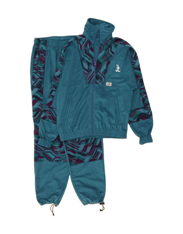 VINTAGE Mens Velvet Full Tracksuit Medium  Blue Geometric