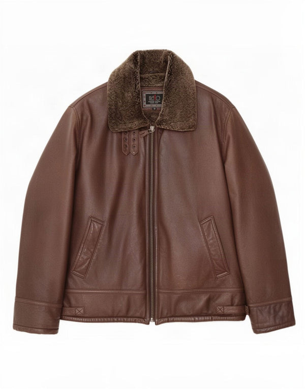 Męska kurtka shearling Itallo IT 50, duża brązowa skóra