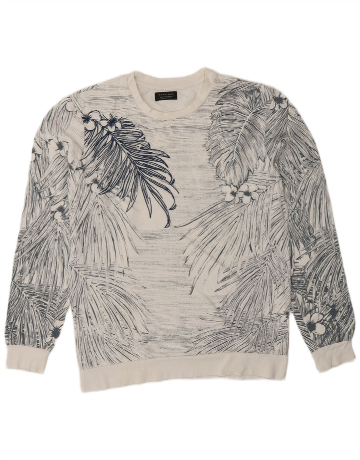 Męska bluza Zara Sweter Średniej wielkości biała bawełniana w kwiaty