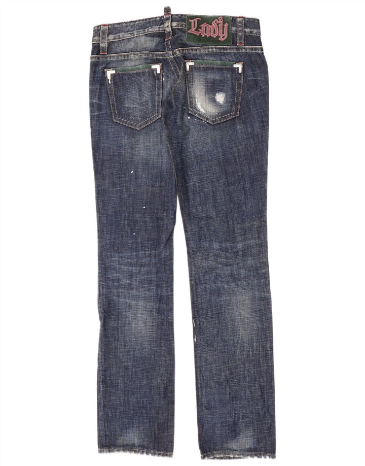 Dsquared2 Damskie bardzo niskie proste dżinsy IT 44 Medium W32 L35 Niebieskie cętki