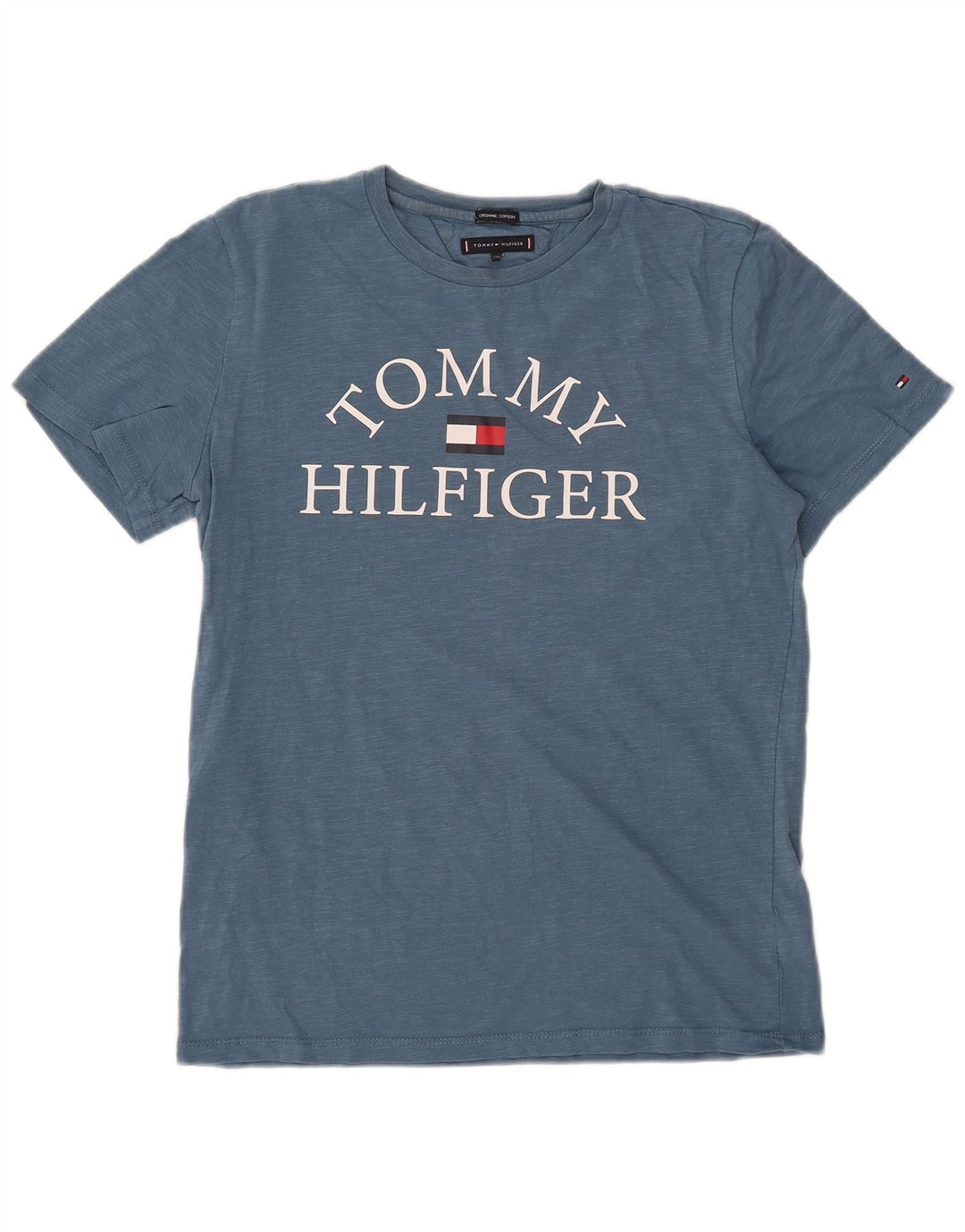 TOMMY HILFIGER Chłopięcy T-shirt z grafiką, 15-16 lat, niebieska bawełna