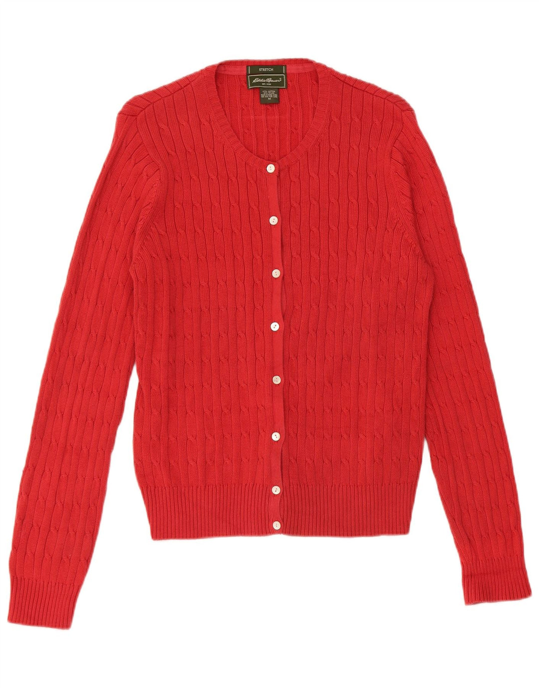 Damski sweter rozpinany Eddie Bauer UK 14, średni czerwony bawełniany