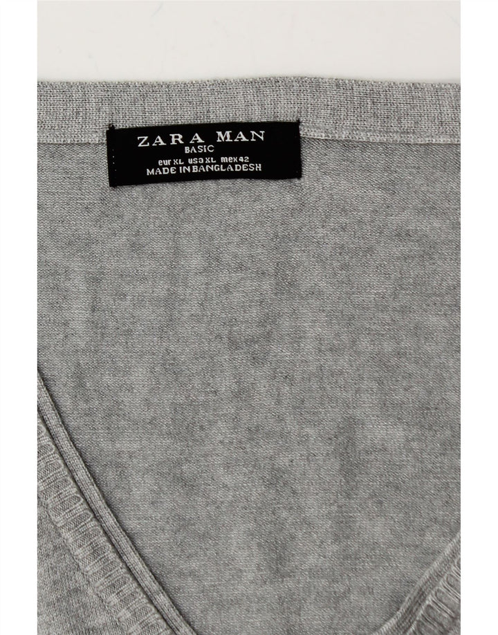 ZARA Mens V-Neck Jumper Sweater XL Grey Vintage Zara and Second-Hand Zara from Messina Hembry 